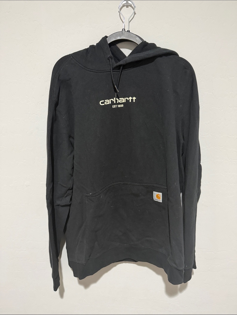 Carhartt Black Hoodie with Cream Logo and Patch